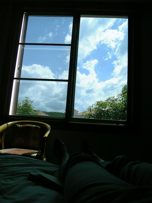 中午,我就躺在房间的床上,看着窗外天空的云彩不断变幻出种形态.